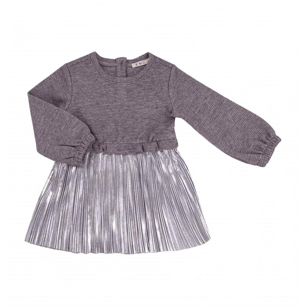 NEW EMC girl's one piece knit top and metallic pleated dress in silver